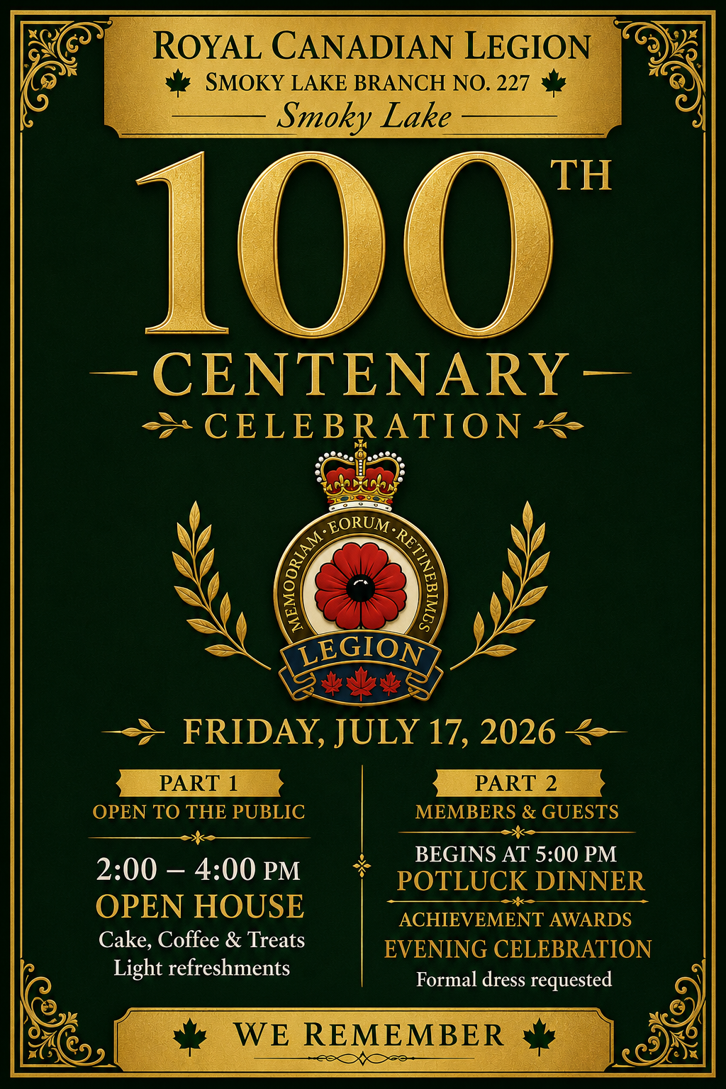 Legion centenary celebration — original branch poster; details summarized alongside